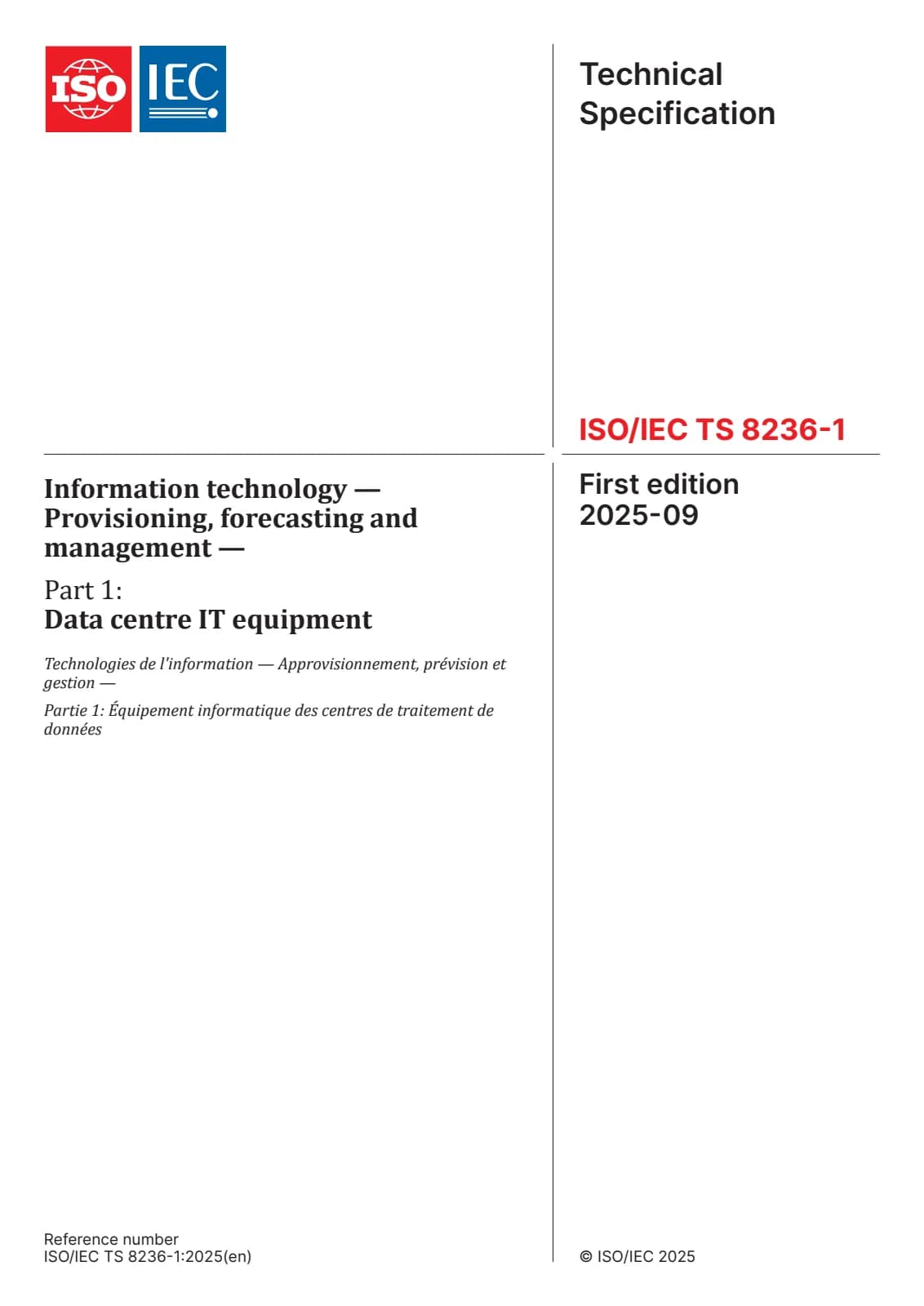Первая страница стандарта ISO/IEC TS 8236-1:2025