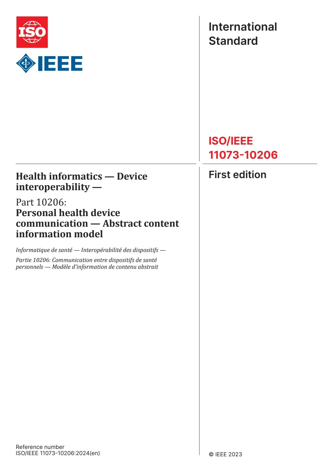 Первая страница стандарта ISO/IEEE 11073-10206:2024