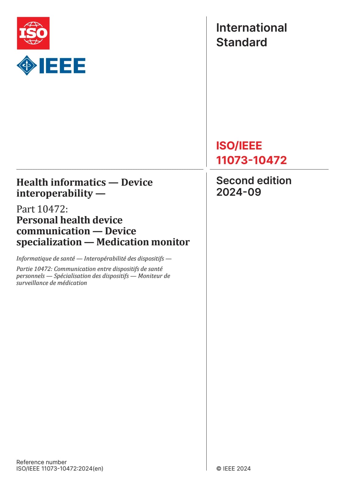 Первая страница стандарта ISO/IEEE 11073-10472:2024