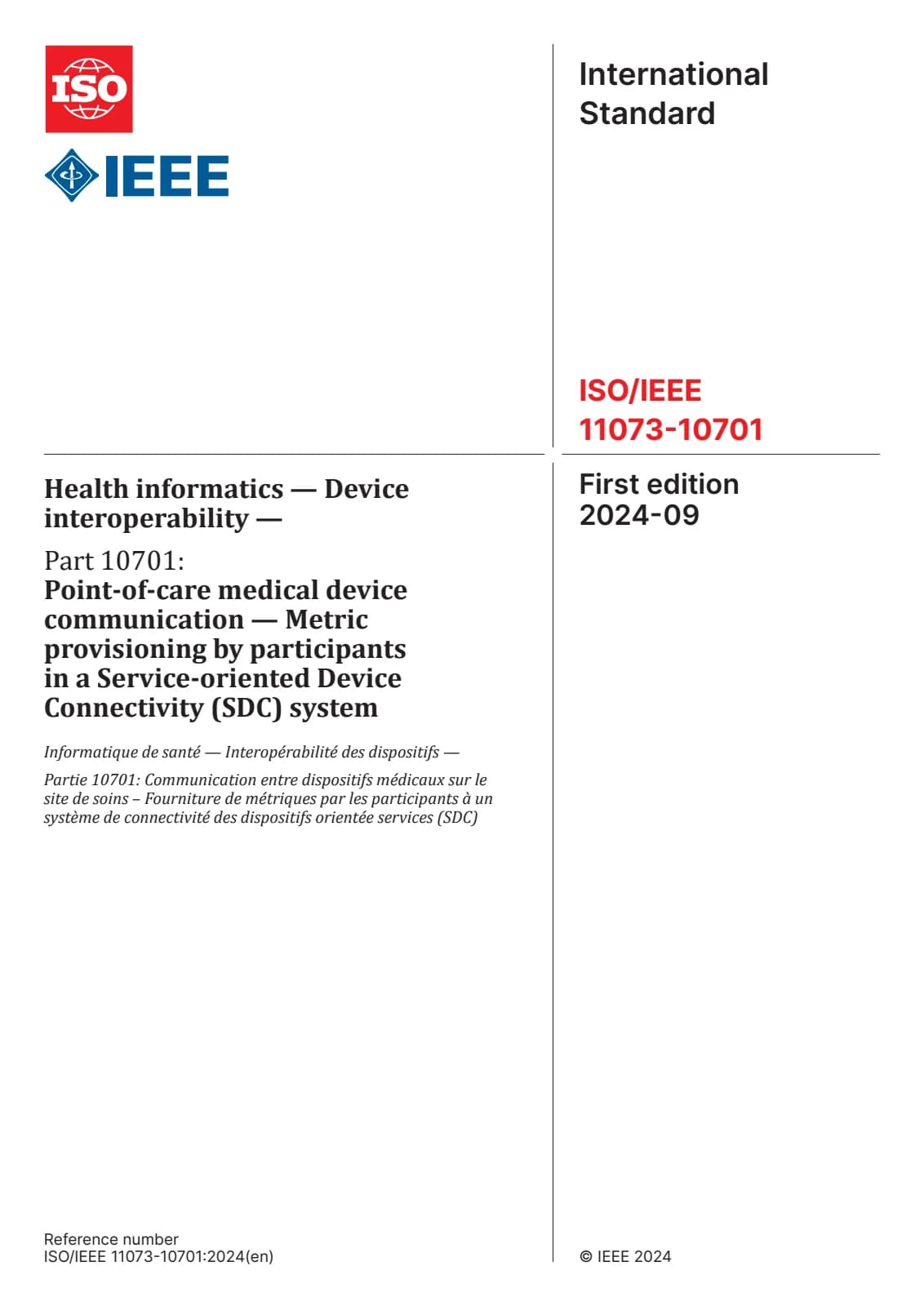 Первая страница стандарта ISO/IEEE 11073-10701:2024