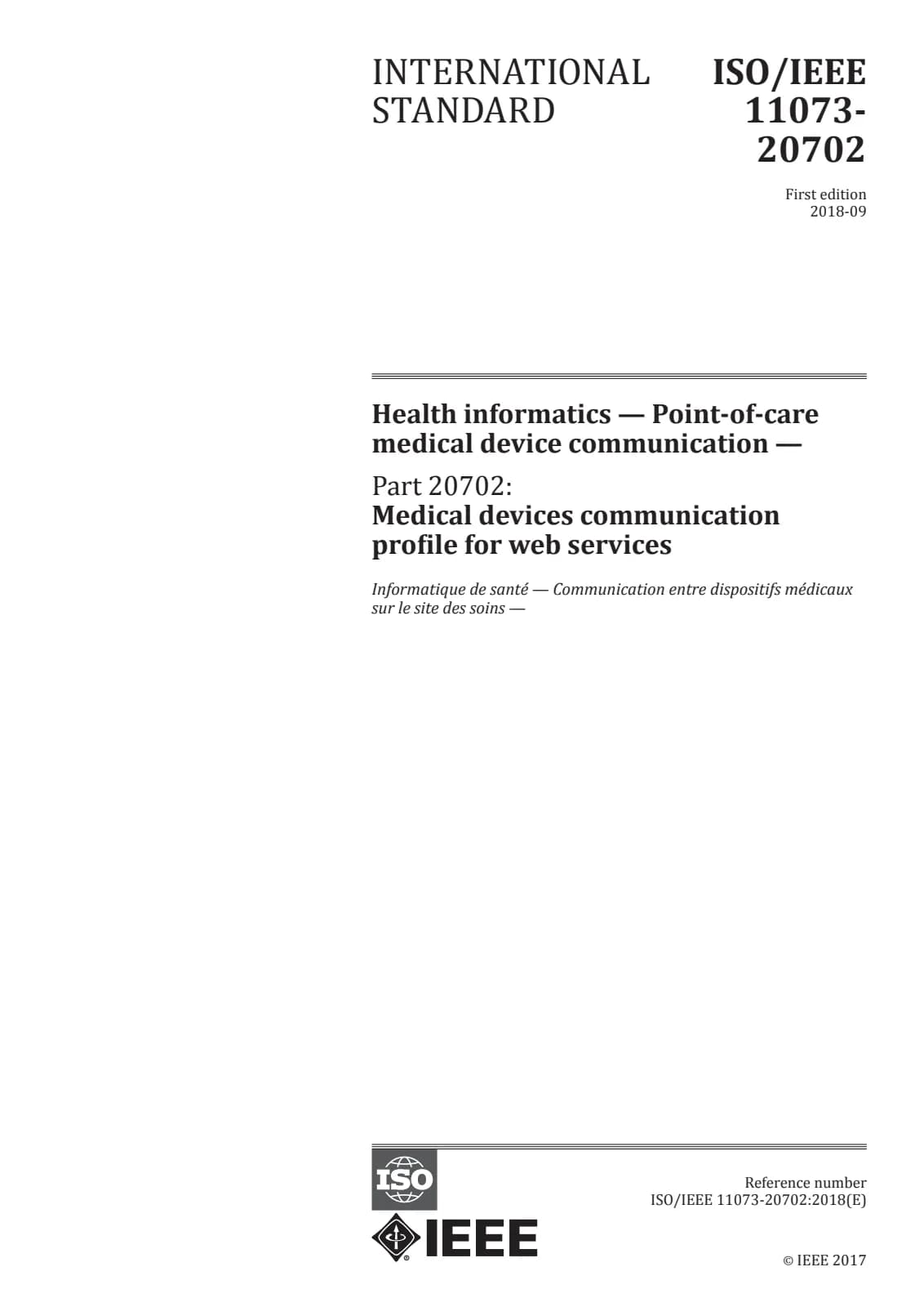 Первая страница стандарта ISO/IEEE 11073-20702:2018