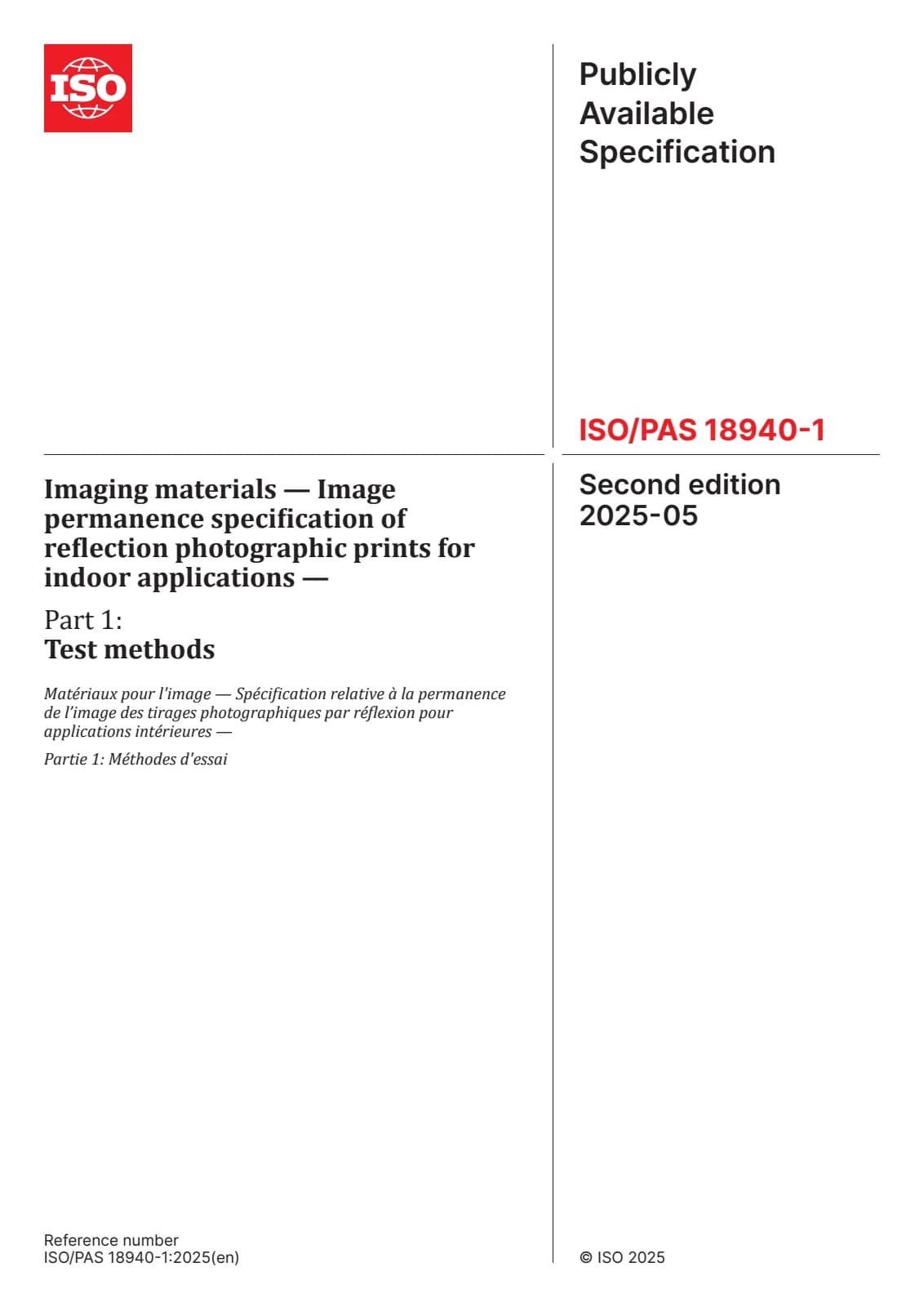 Первая страница стандарта ISO/PAS 18940-1:2025