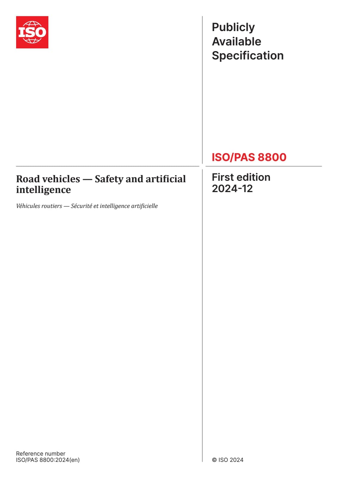 Первая страница стандарта ISO/PAS 8800:2024