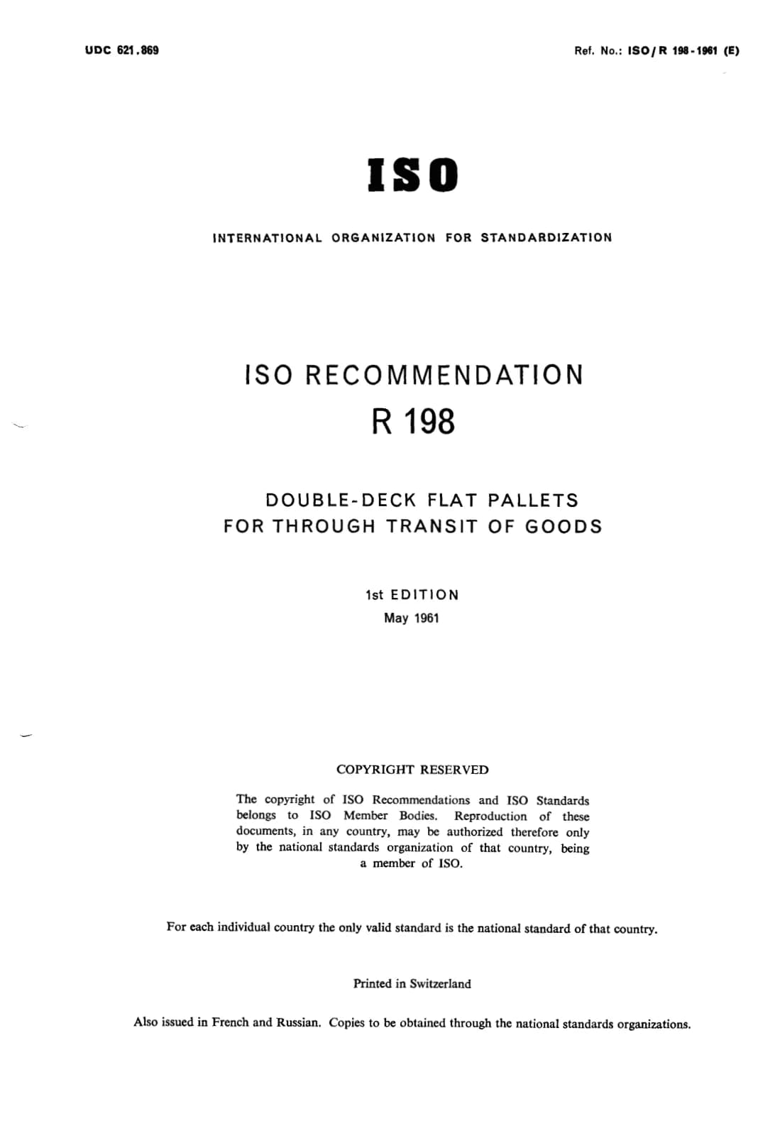 Первая страница стандарта ISO/R 198:1961