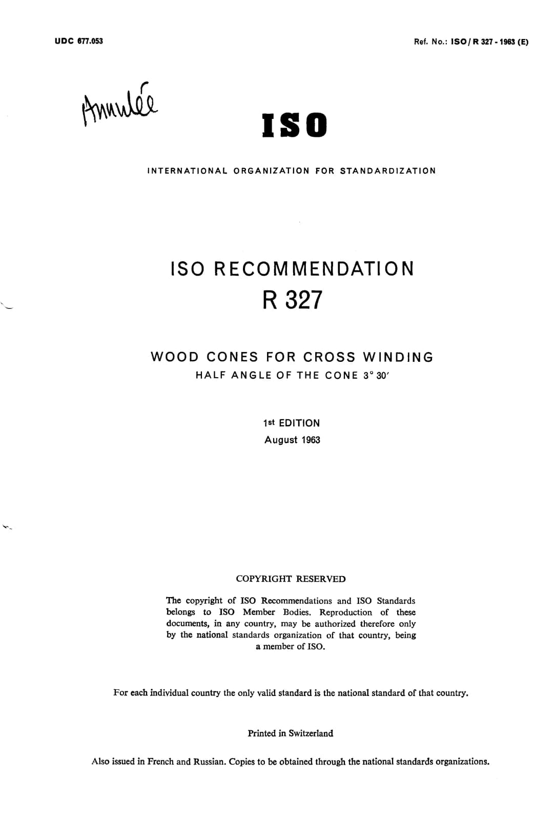 Первая страница стандарта ISO/R 327:1963