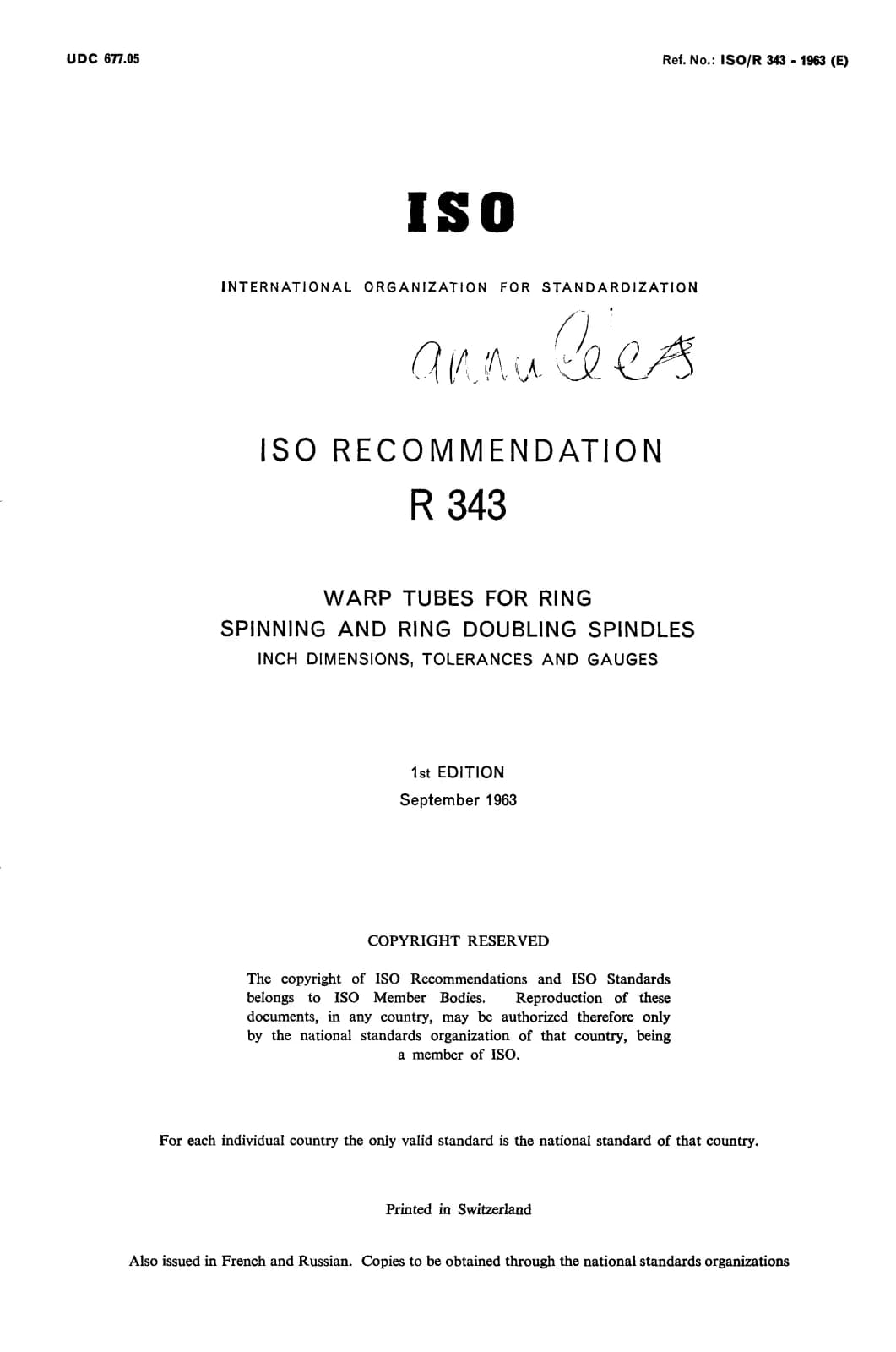 Первая страница стандарта ISO/R 343:1963
