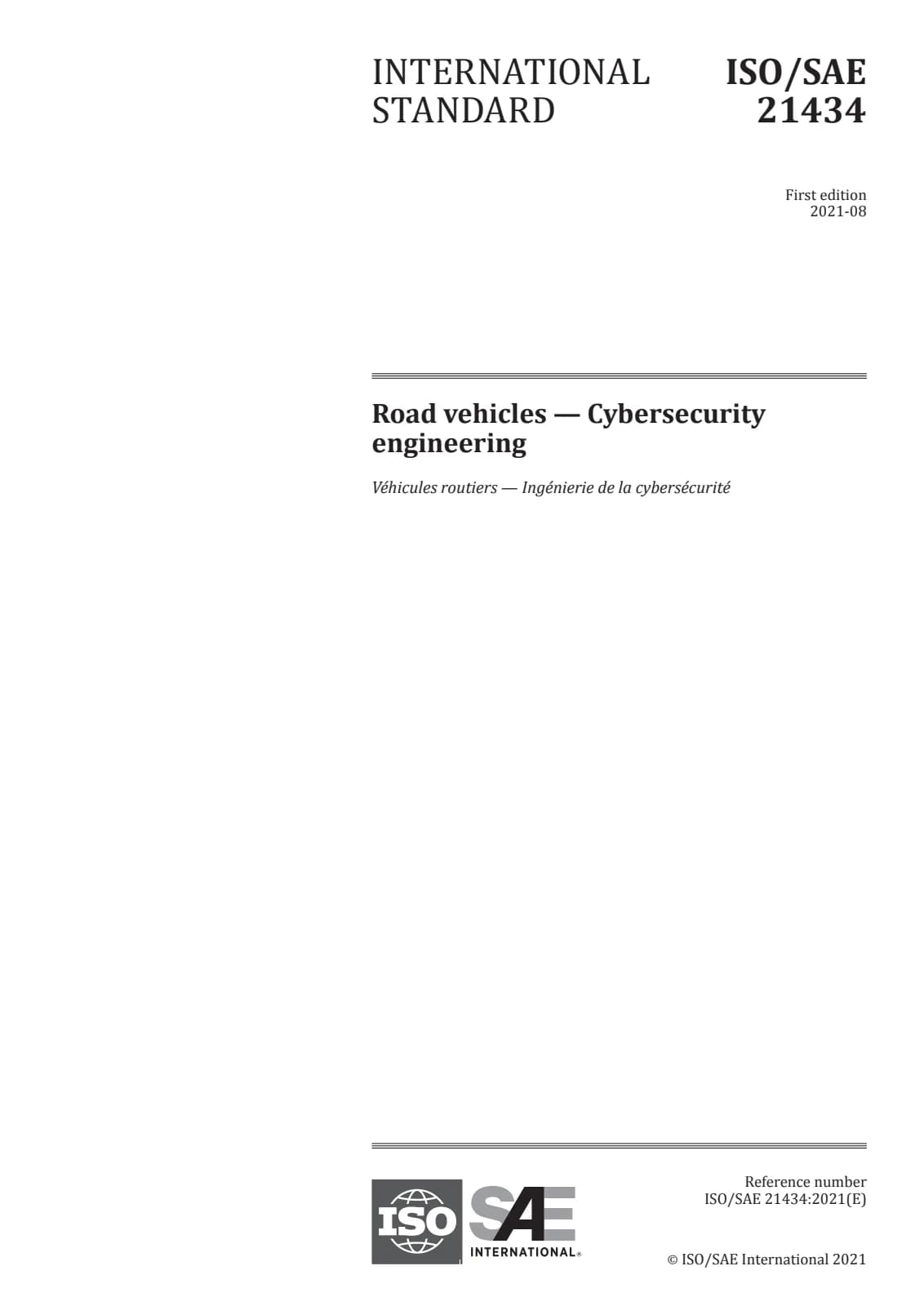 Первая страница стандарта ISO/SAE 21434:2021