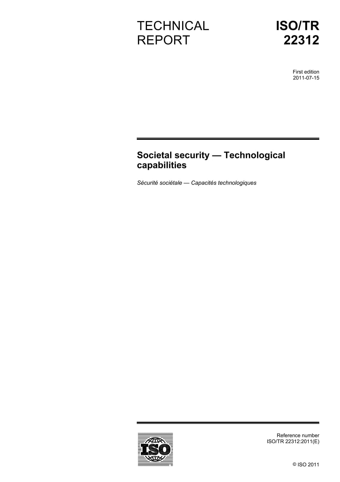 Первая страница стандарта ISO/TR 22312:2011
