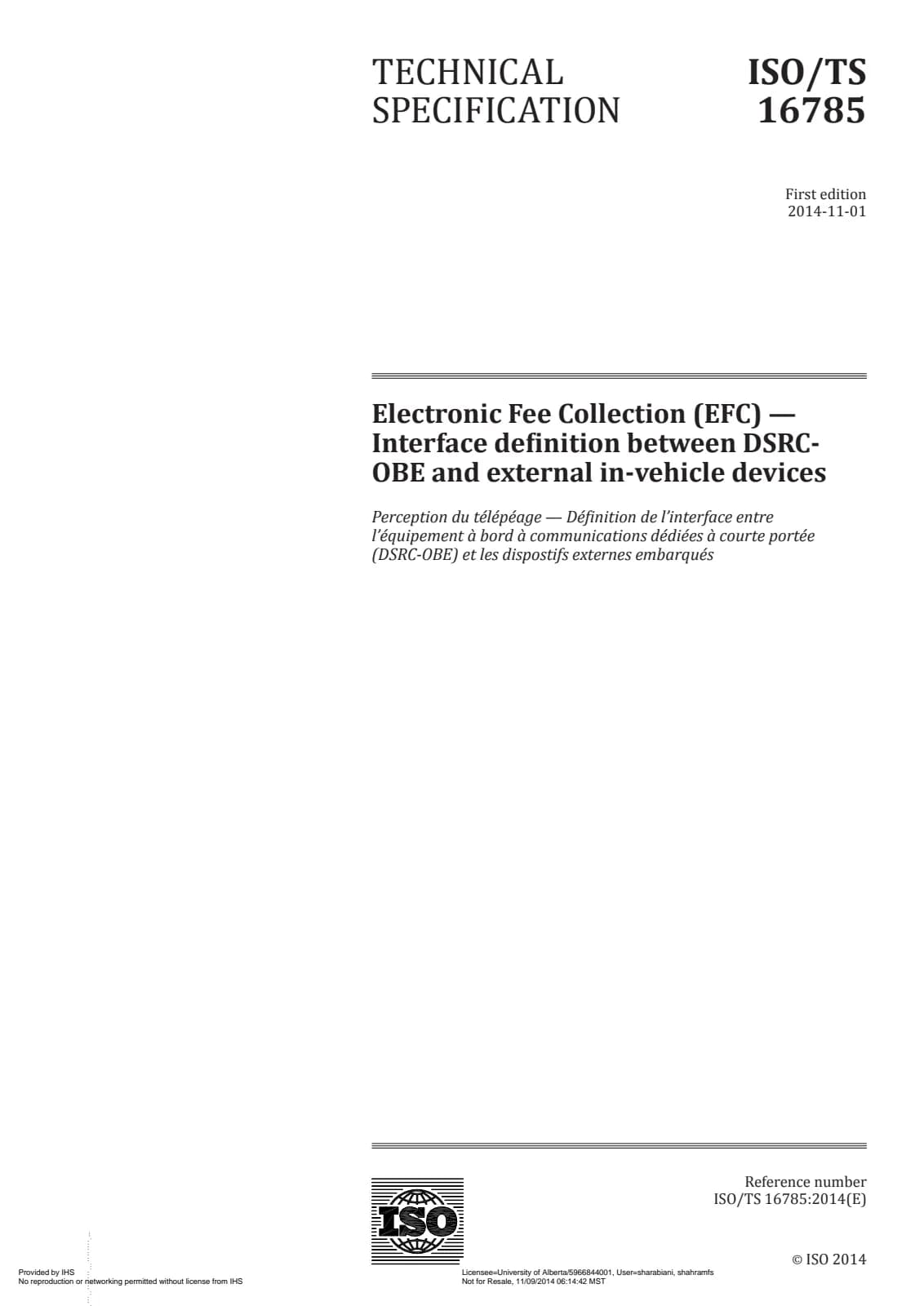 Первая страница стандарта ISO/TS 16785:2014