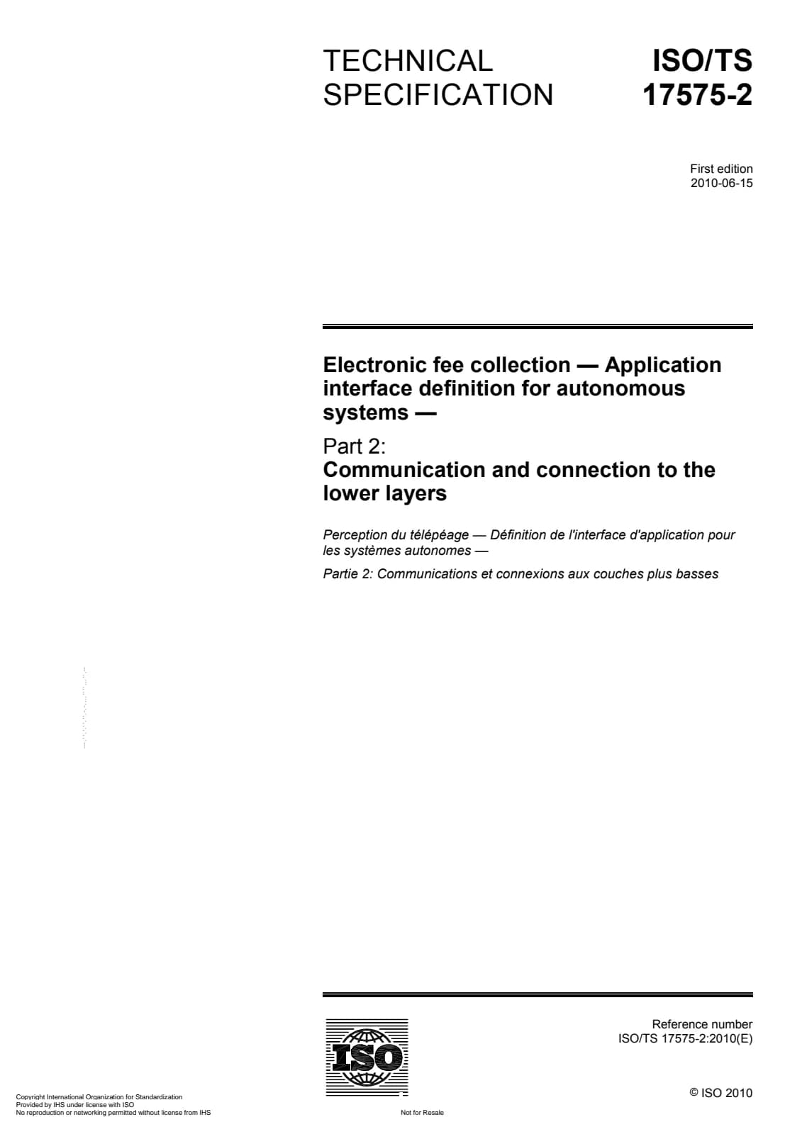 Первая страница стандарта ISO/TS 17575-2:2010