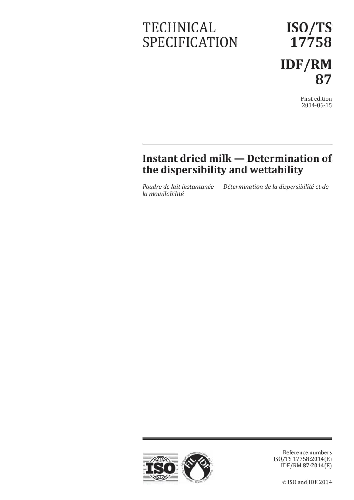 Первая страница стандарта ISO/TS 17758:2014