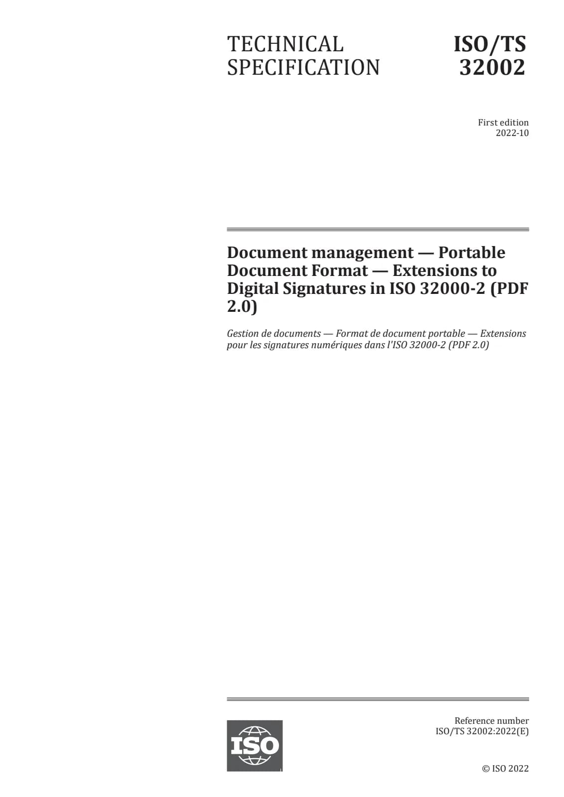 Первая страница стандарта ISO/TS 32002:2022