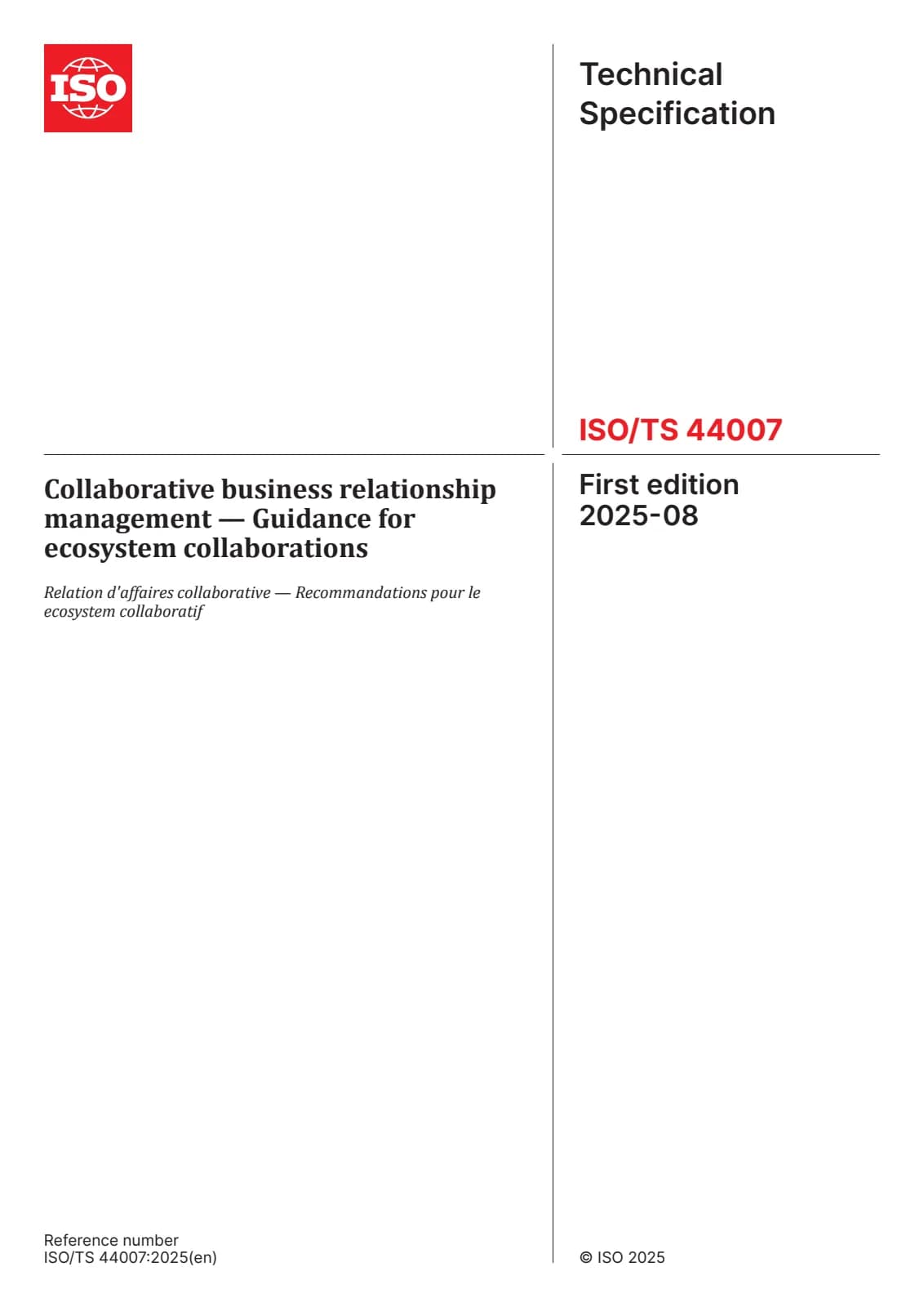Первая страница стандарта ISO/TS 44007:2025
