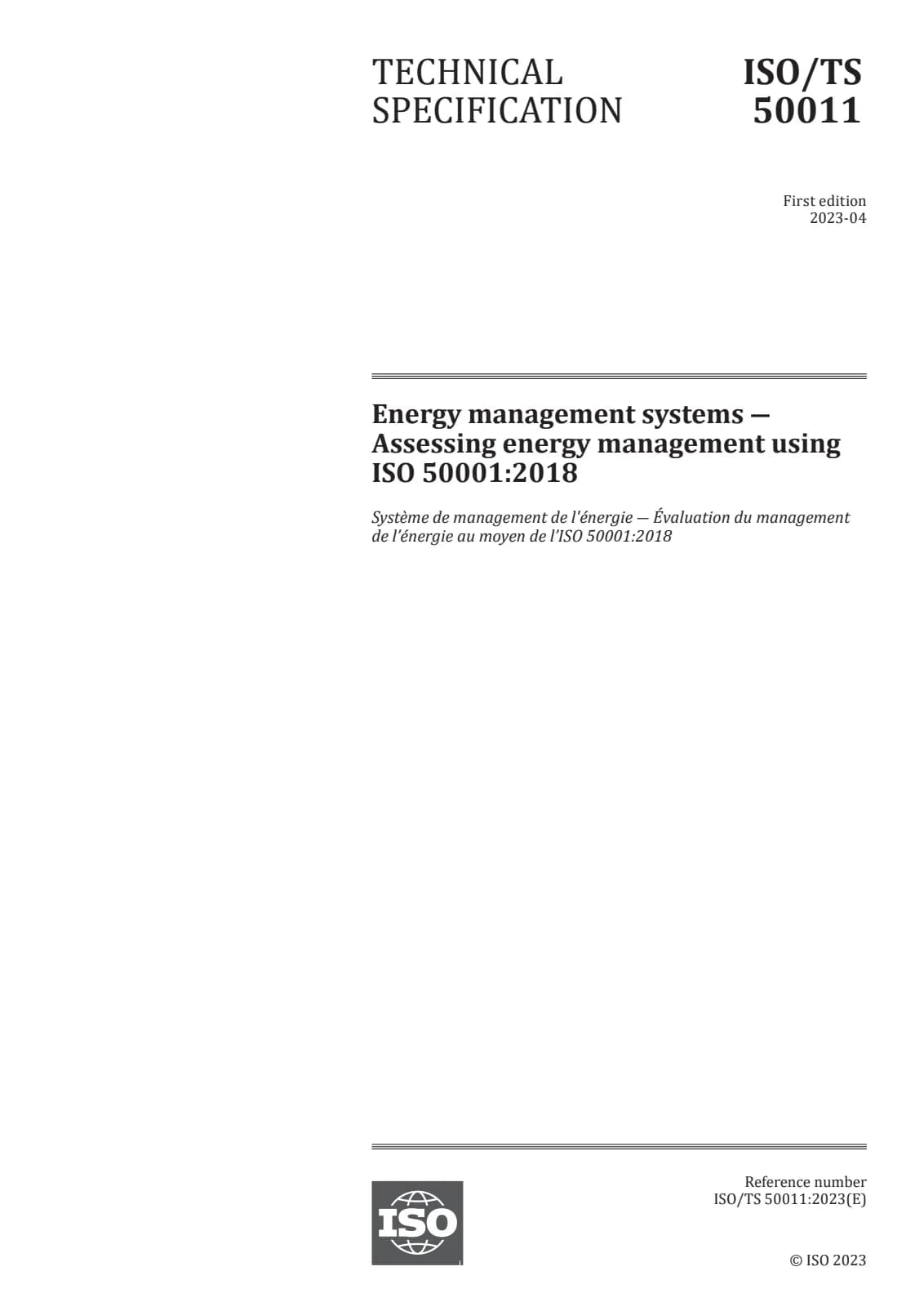 Первая страница стандарта ISO/TS 50011:2023