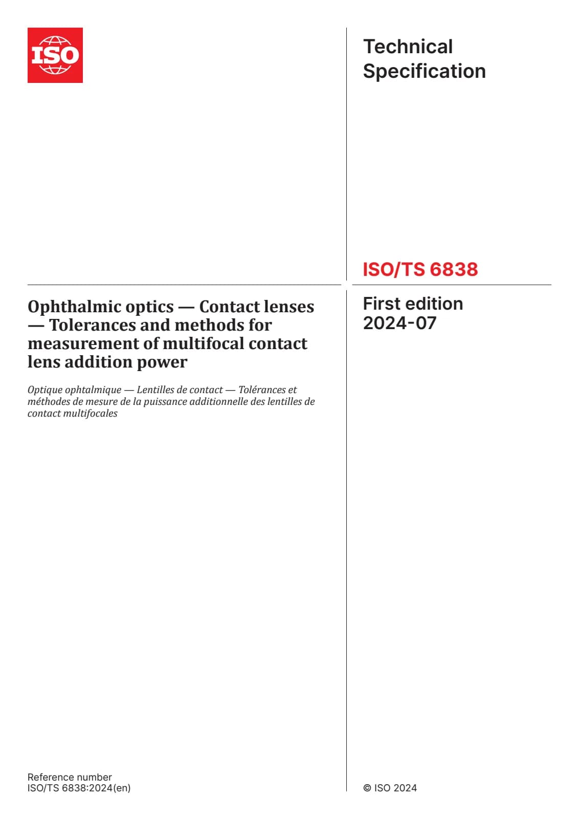 Первая страница стандарта ISO/TS 6838:2024