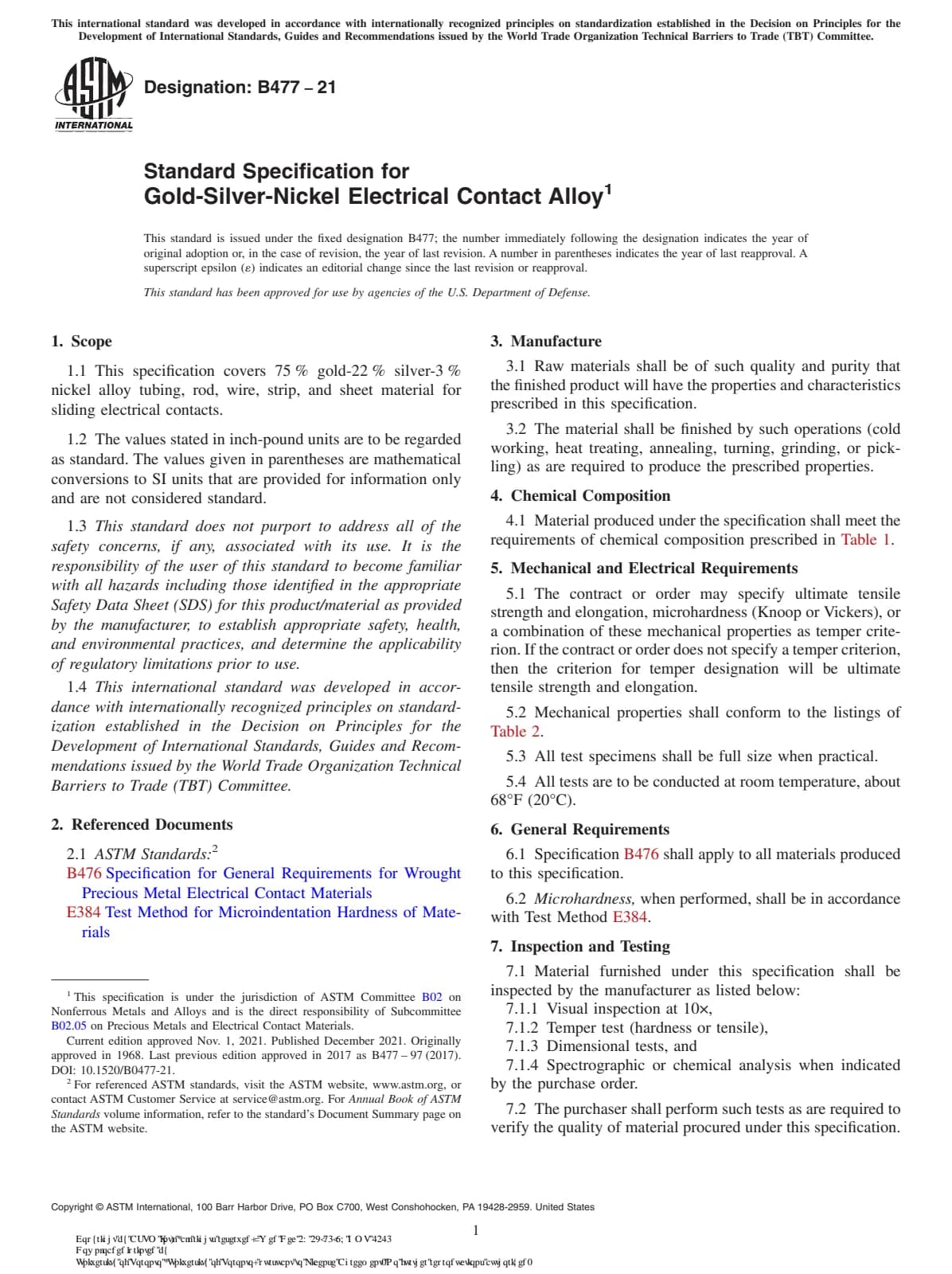 Первая страница стандарта ASTM B477-21