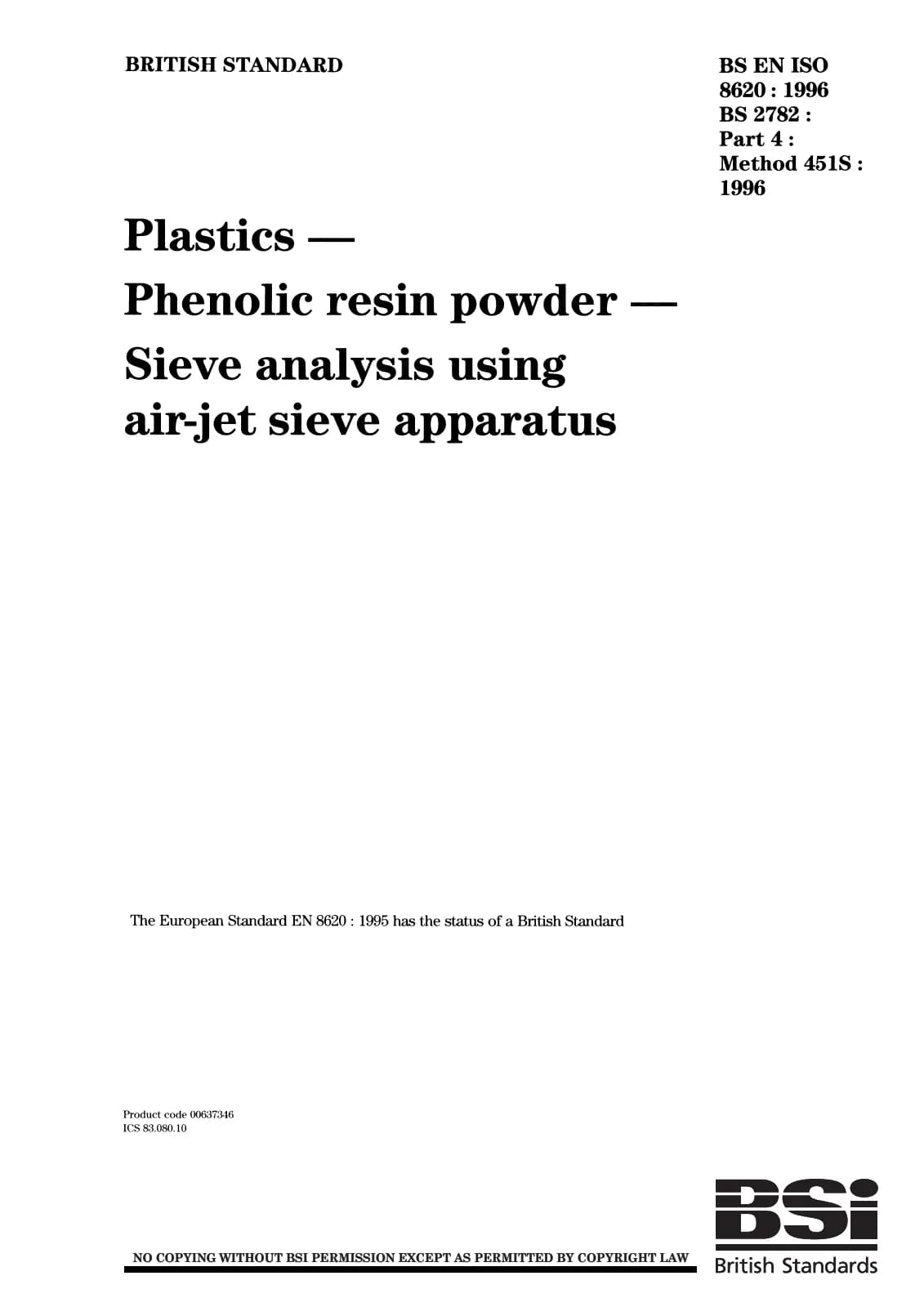 Первая страница стандарта BS EN ISO 8620:1996