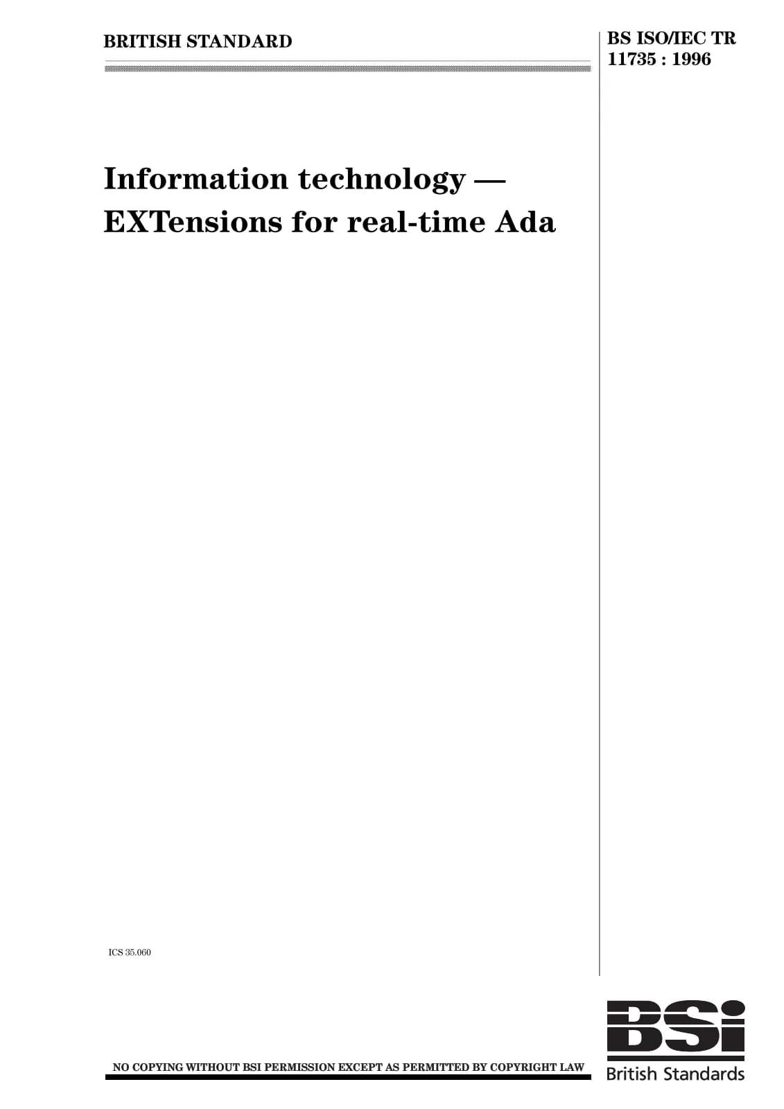 Первая страница стандарта BS ISO/IEC TR 11735:1996