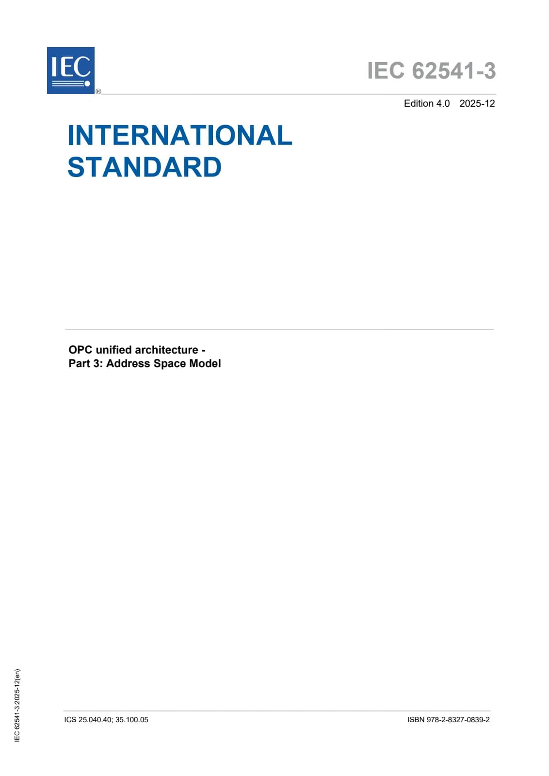 Первая страница стандарта IEC 62541-3:2025