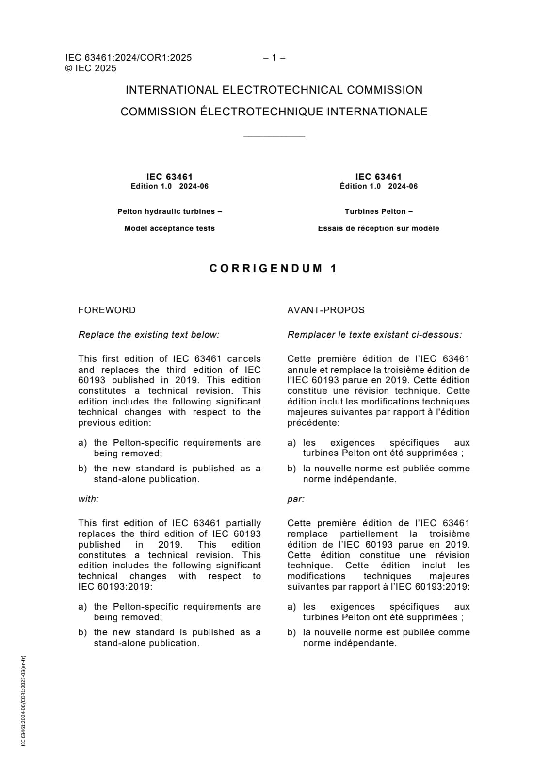 Первая страница стандарта IEC 63461:2024/COR1:2025