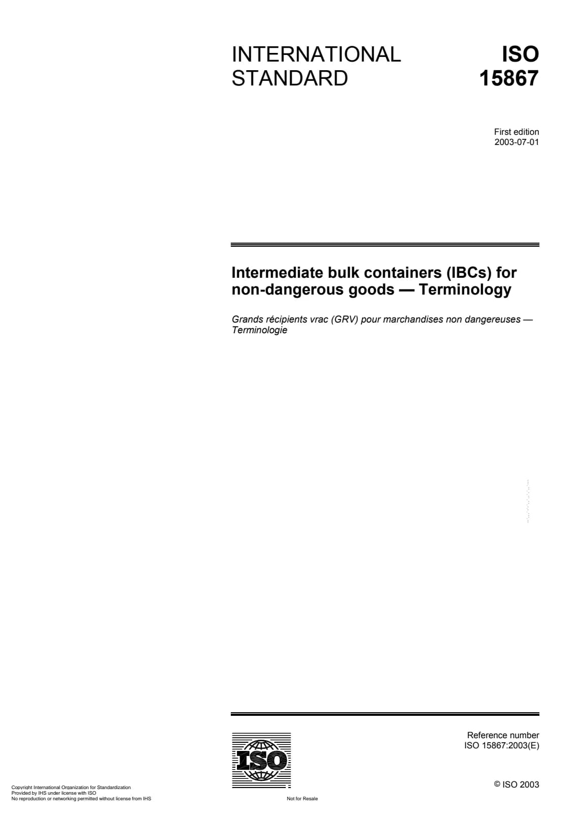 Первая страница стандарта ISO 15867:2003
