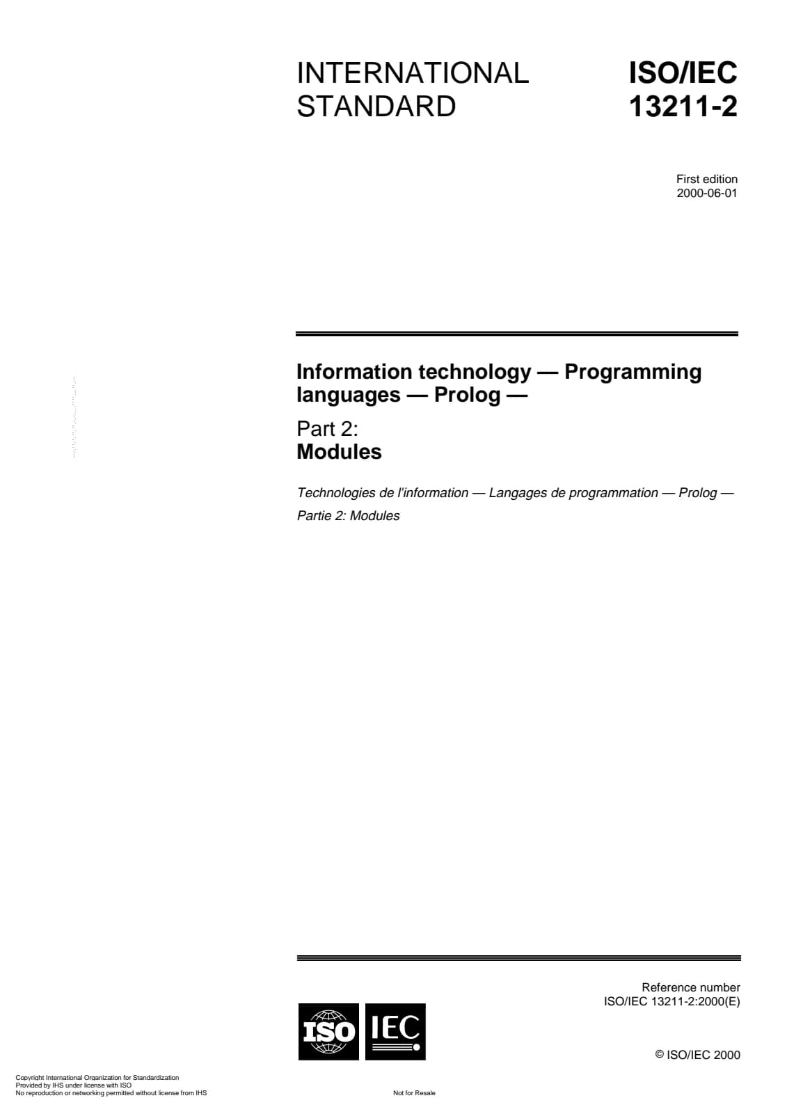 Первая страница стандарта ISO/IEC 13211-2:2000