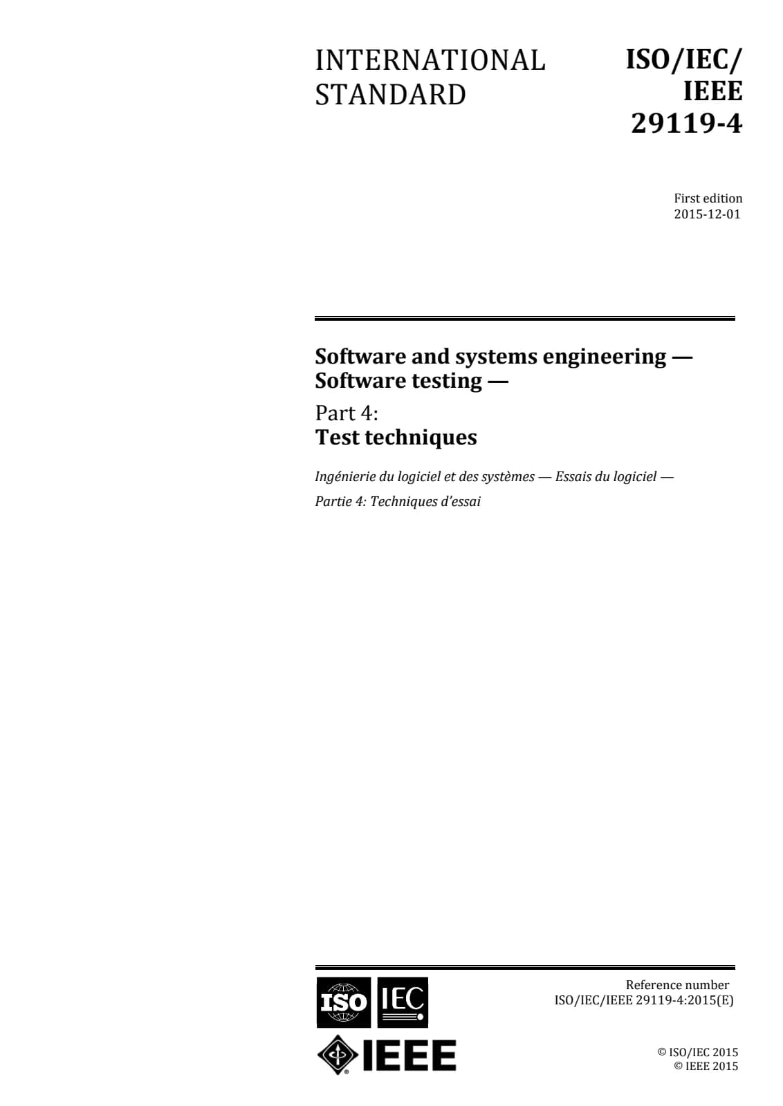 Первая страница стандарта ISO/IEC/IEEE 29119-4:2015