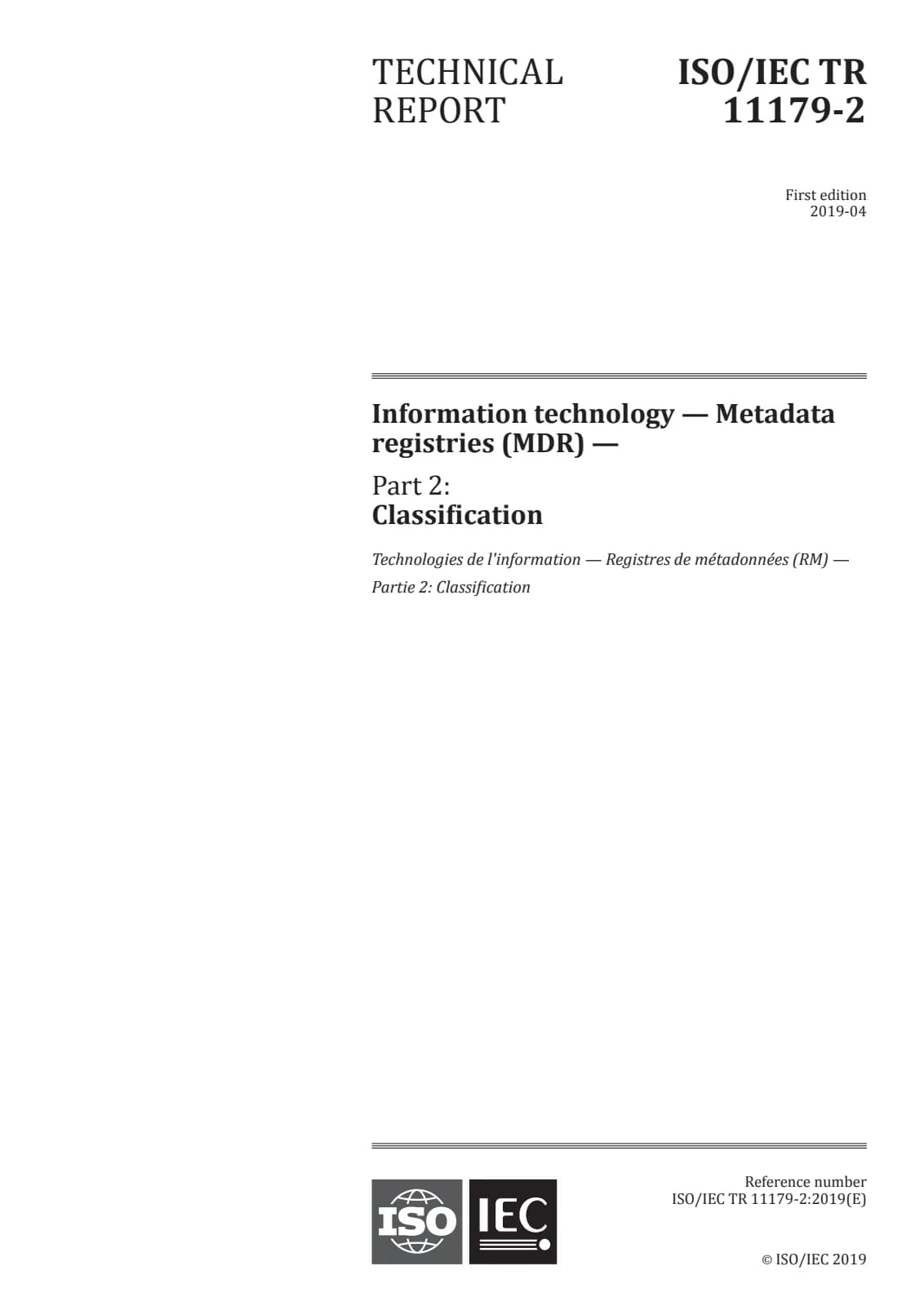 Первая страница стандарта ISO/IEC TR 11179-2:2019