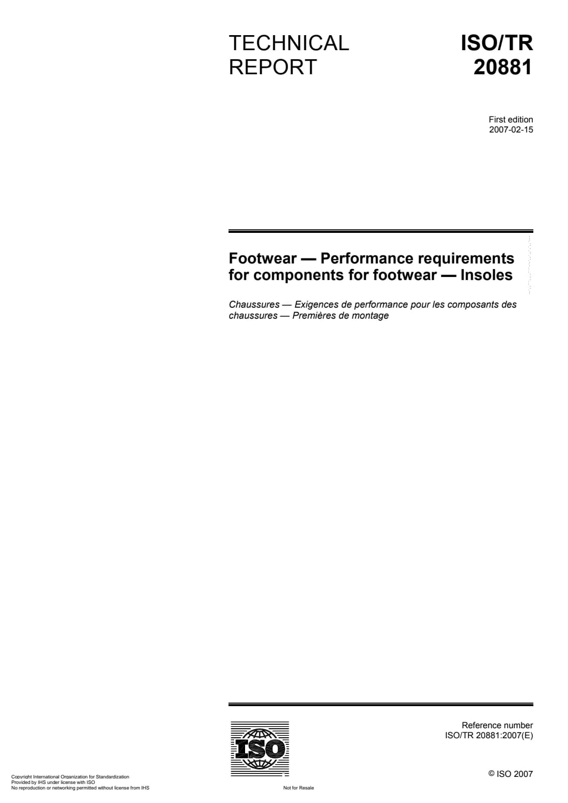 Первая страница стандарта ISO/TR 20881:2007